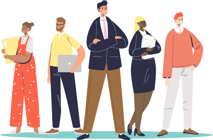 Team Of Professionals Cartoon Businesspeople Group With Businessman Leader In Front Teamwork Leadership And Colleagues Partnership Concept Flat Vector Illustration Illustration