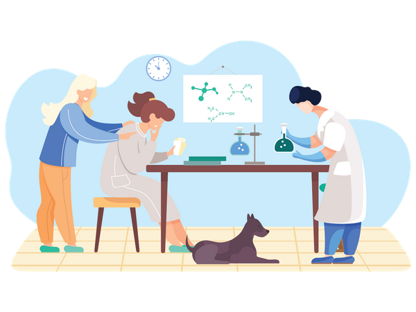 Team of scientist working endless on experiment Illustration