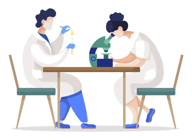 Team of Scientists or Researchers  in Laboratory  Illustration