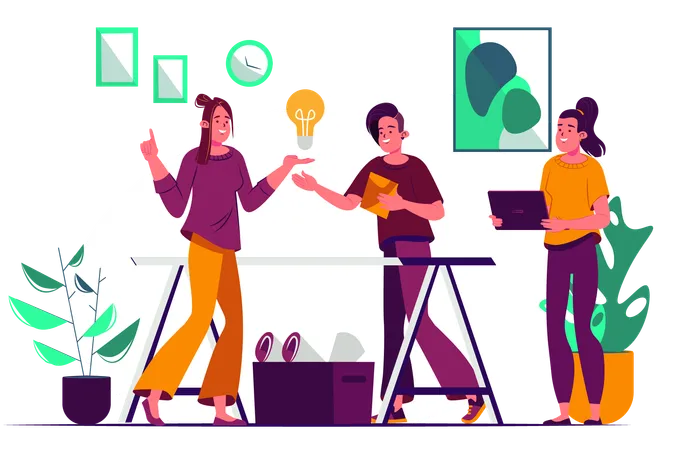 Team Brainstorm Concept With People Scene In The Flat Cartoon Design A Team Of Specialists Solve Various Issues During A Brainstorming Session Vector Illustration Illustration