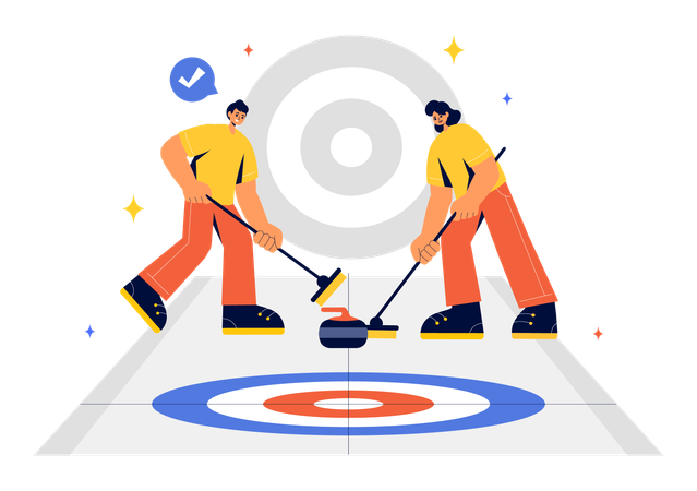 Team Playing Curling  Illustration