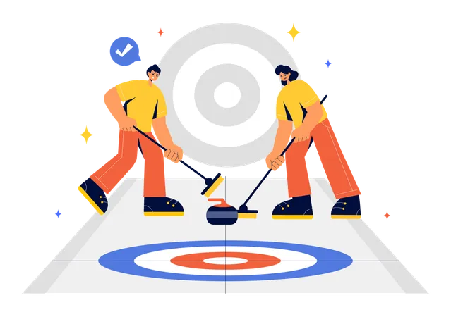 Team Playing Curling  Illustration