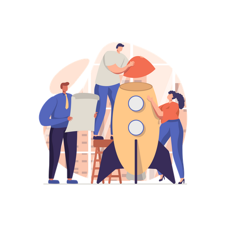Team preparing for a startup launch Illustration