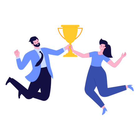 Team receives business trophy in competition  Illustration