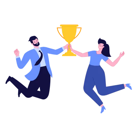 Team receives business trophy in competition  Illustration