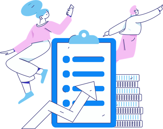 Team reviewing profit data of company  Illustration