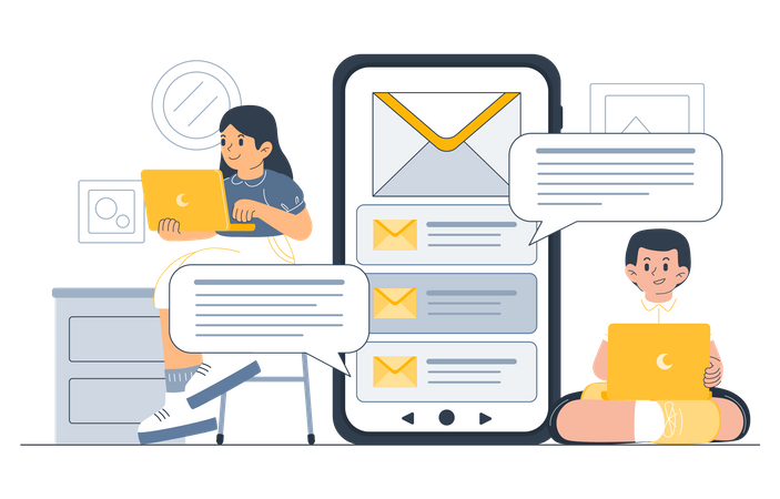 Team Send E Mail  Illustration