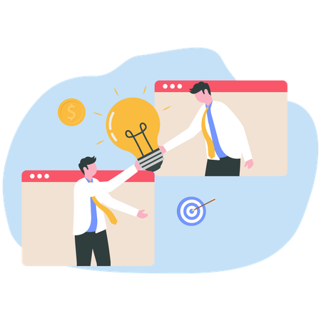 Team shares creative ideas online  Illustration