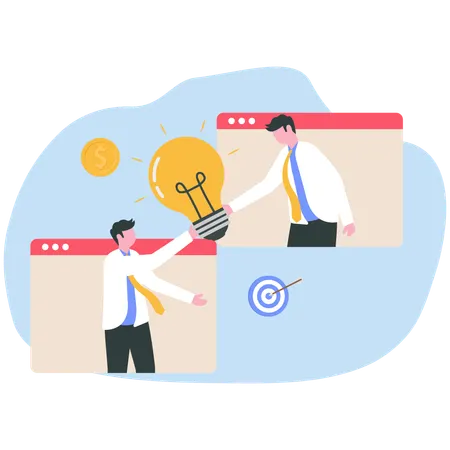 Team shares creative ideas online  Illustration