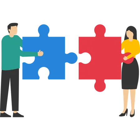 The Concept Of Cooperation In Business Team Metaphor People Connecting Puzzle Elements Vector Illustration Flat Design Style Symbol Of Teamwork Cooperation Partnership Illustration