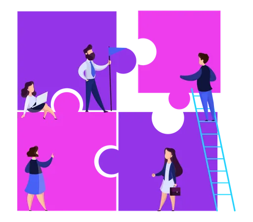 Business Teamwork Concept Idea Of Partnership And Cooperation Connection And Communication Puzzle As Metaphor Of Unity And Solution Isolated Vector Illustration In Cartoon Style Illustration