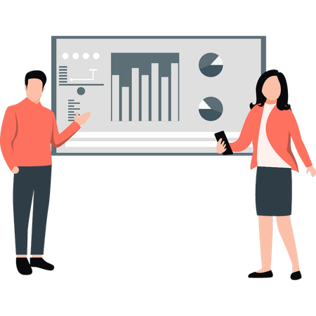 Team spricht über Geschäftsdiagramm  Illustration