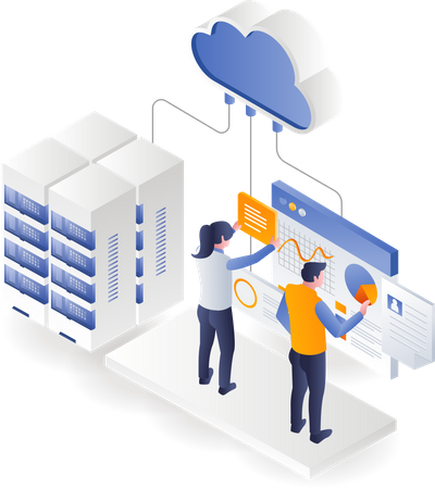 Team stellt Cloud-Server-Analysedaten zusammen  Illustration