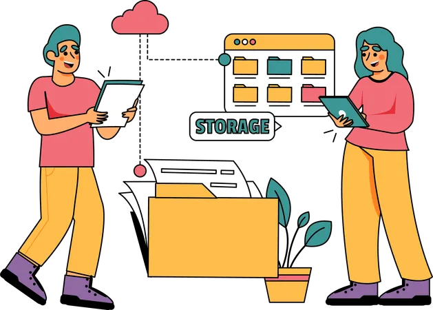 Team stores confidential data on cloud  Illustration