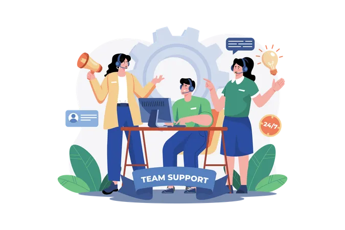 Die Team-Support-Abteilung berät die Büromitarbeiter des Kunden  Illustration