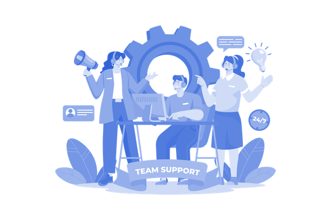 Team Support Department Advises The Customer's Office Workers  Illustration
