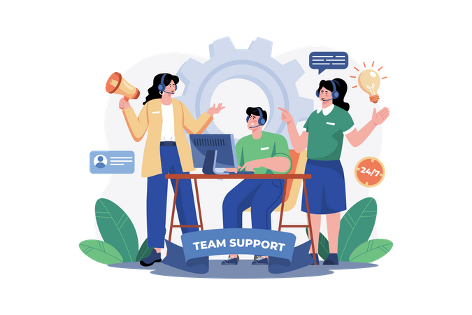 Team support department advises the customer's office workers Illustration