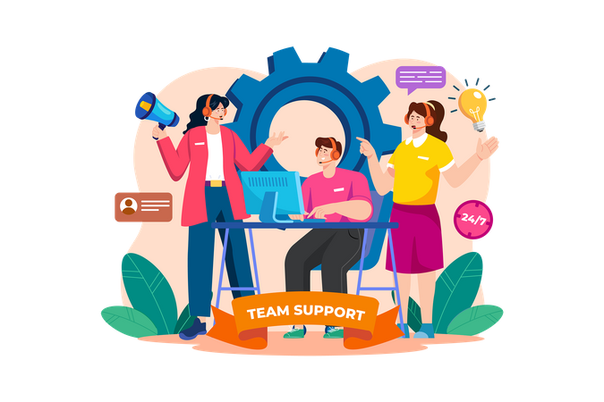 Team support department advises the customer's office workers  Illustration