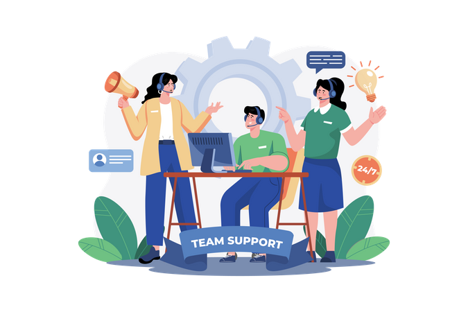 Team support department advises the customer's office workers  Illustration