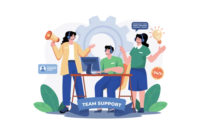 Team support department advises the customer's office workers  Illustration