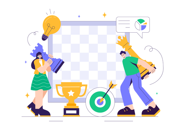 Team taking part in chess strategy game  Illustration