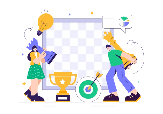 Team taking part in chess strategy game  Illustration