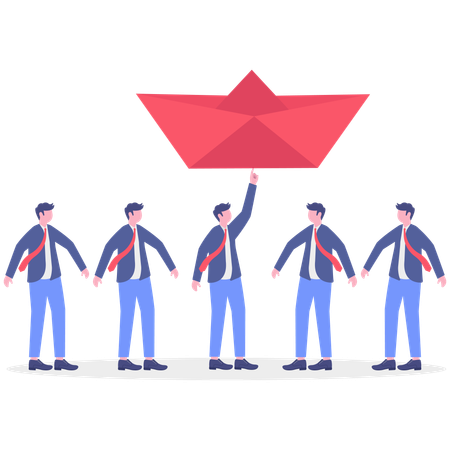 Team together showing boat  Illustration