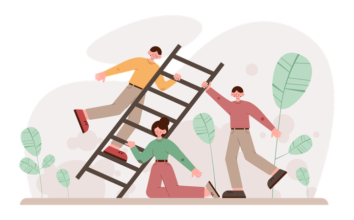 Team together works for business achievements  Illustration