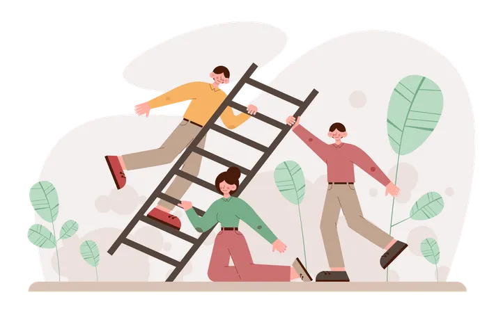 Team together works for business achievements  Illustration