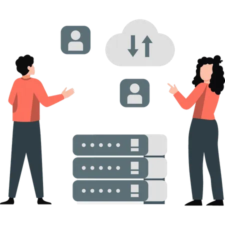 Team transfer data in cloud  Illustration