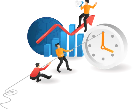 Team turning the clock for business  Illustration
