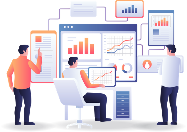 Team view business investment analysis  Illustration