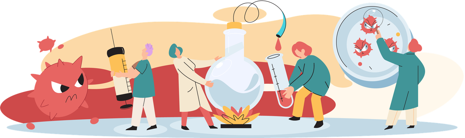 Team von Laboranten mit Reagenzgläsern  Illustration