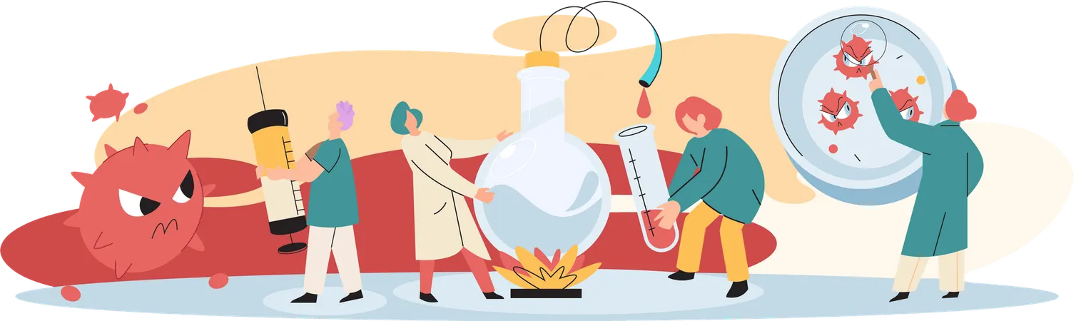 Team von Laboranten mit Reagenzgläsern  Illustration