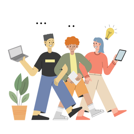 Team walking with hand in hand Illustration