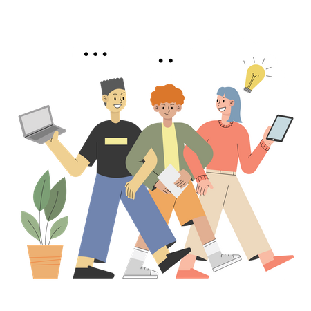 Team walking with hand in hand  Illustration