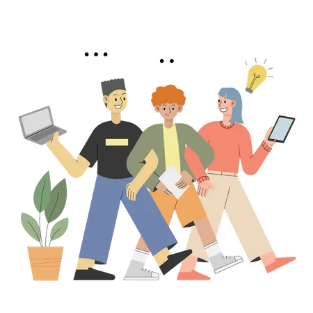 Team walking with hand in hand  Illustration