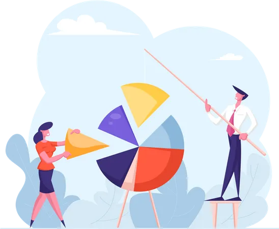 Team Work Concept Businesspeople Characters Assemble Huge Pie Chart Pieces In Whole Construction Business People Datum Analysis Teamwork Cooperation And Partnership Cartoon Flat Vector Illustration Illustration
