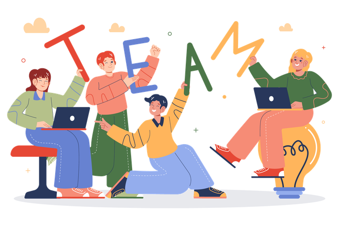 Team work together for business goals  Illustration