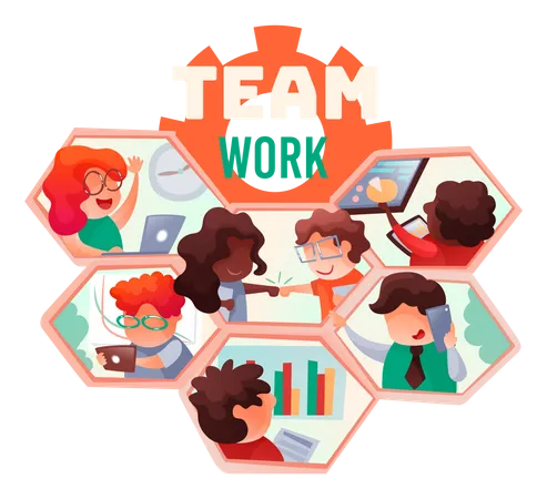 Team work together for common goal Illustration