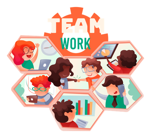 Team work together for common goal  Illustration