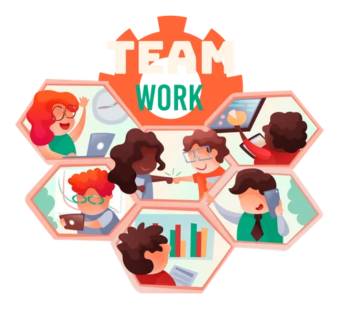 Team work together for common goal  Illustration