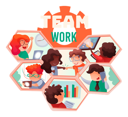 Team workers communicate and work together common goal  Illustration