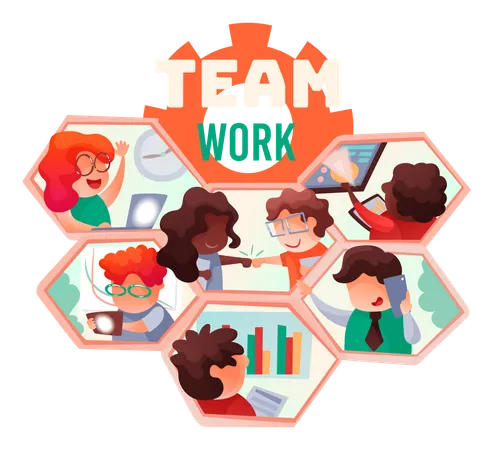 Team workers communicate and work together common goal  Illustration