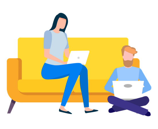 Team working from home  Illustration