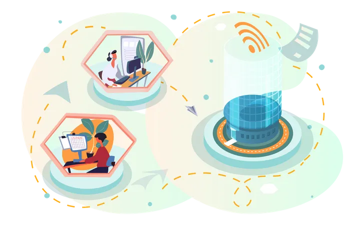 Team working from remote networks Illustration