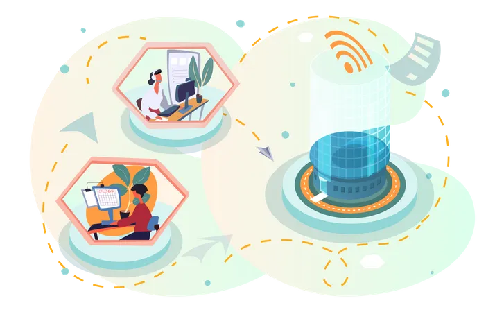 Team working from remote networks  Illustration