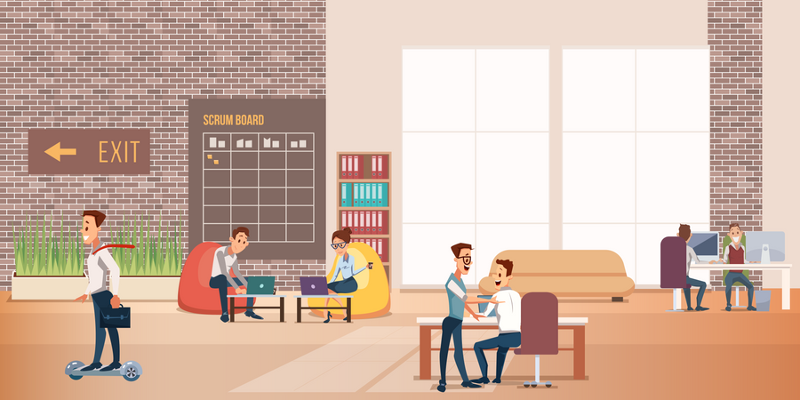 Team Working in Open Space Office Illustration