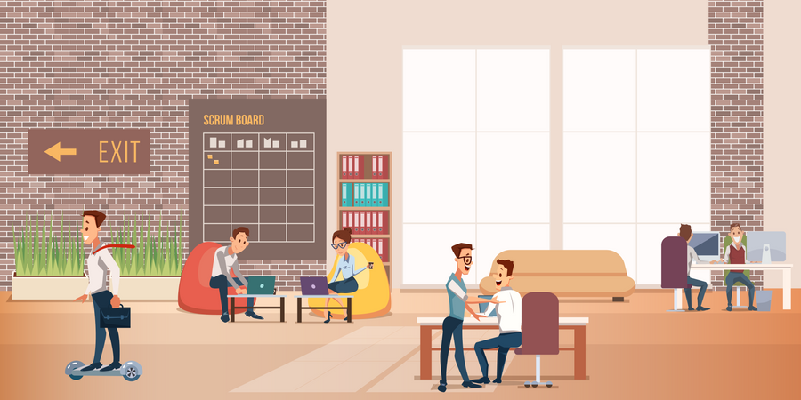 Team Working in Open Space Office  Illustration