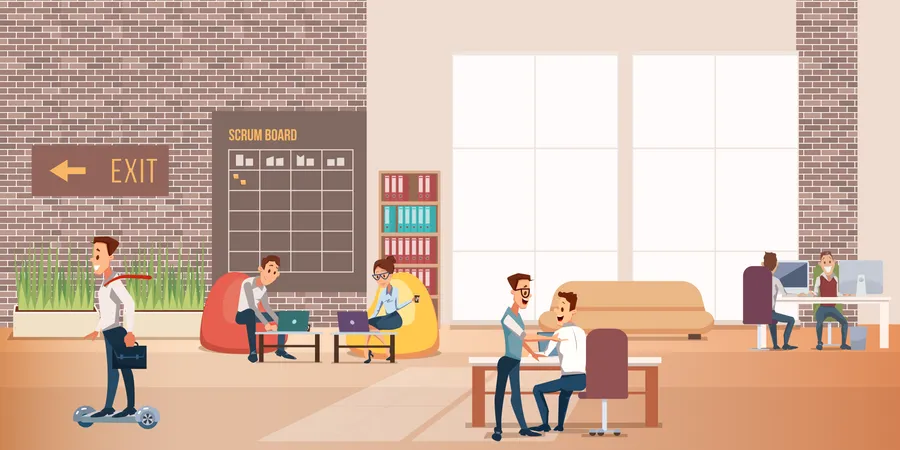 Team Working in Open Space Office  Illustration